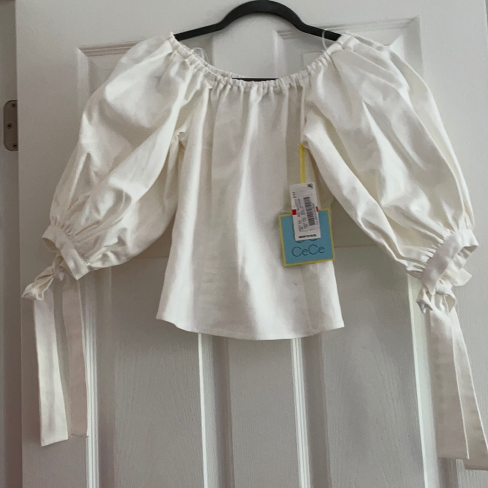 CeCe white off the shoulder puffy sleeve top